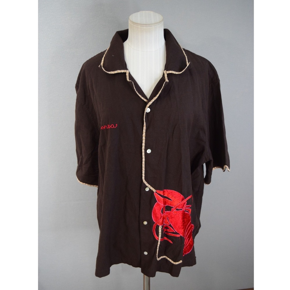 Tombolo Lobster Cabana Shirt XL Brown Donna Cotton Womens Top Bisque Averse